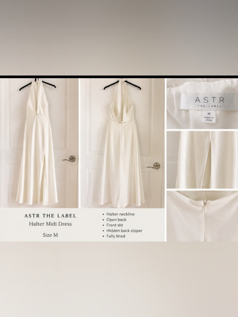 ASTR The Label White Halter Midi Dress – Size M – Open Back – Fully Lined